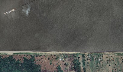 Satellite image of the Amazon River meanders in the Brazilian rainforest — aerial view of tropical river system and lush vegetation