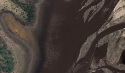 Satellite image of the Amazon River meanders in the Brazilian rainforest — aerial view of tropical river system and lush vegetation