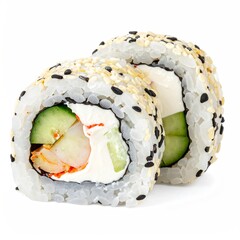 Delicious Sushi Rolls with Cream Cheese, Cucumber, and Shrimp.