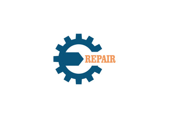 repair workshop icon gear and wrench vector logo illustration
