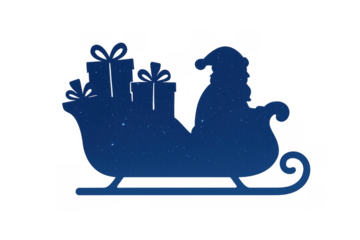 Santa claus silhouette riding sleigh loaded with christmas presents, celebrating winter holiday, transparent background