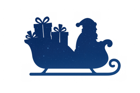 Santa claus silhouette riding sleigh loaded with christmas presents, celebrating winter holiday, transparent background