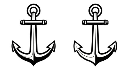 Two black and white nautical anchors presented side by side
