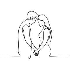 Minimalist continuous line drawing of a loving couple holding hands