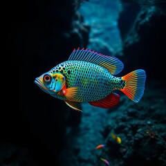 African rift lake jewel, Cyphotilapia frontosa prowls depths,  unique fish,  deep water hunter
