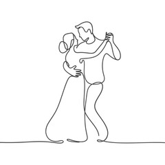 Elegant couple dancing together in a romantic single line drawing