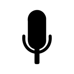 Black silhouette of a classic microphone on a white background illustration