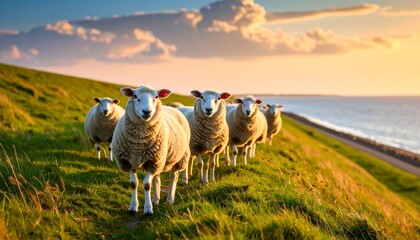Sheep flock at sunset