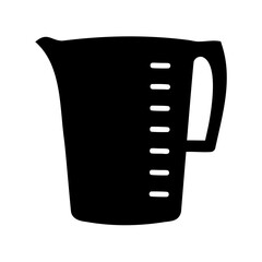 Black silhouette of a measuring cup with handle and measurement lines