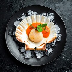Elegant Scallop Dish on Ice - A Culinary Delight.