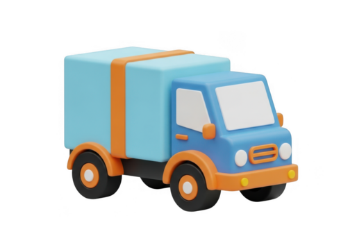 3d delivery truck with cargo box isolated on transparent background