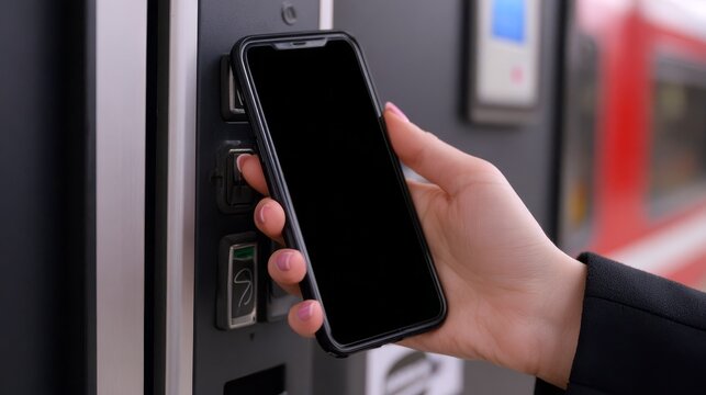 Seamless mobile payment experience at vending machine quick and convenient contactless transaction for snacks and beverages.