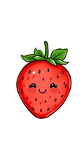 A single cheerful strawberry doodle with leaves, a simple and sweet drawing,  creative,  doodle art
