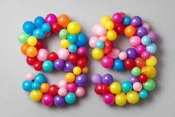 Colorful Balloon Decorations Forming the Number 89 on Grey Surface