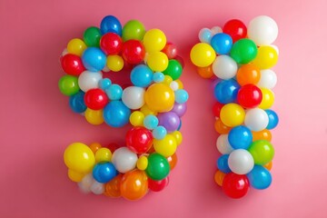 Obraz premium Colorful Balloon Decorations Forming the Numbers Ninety-One 91
