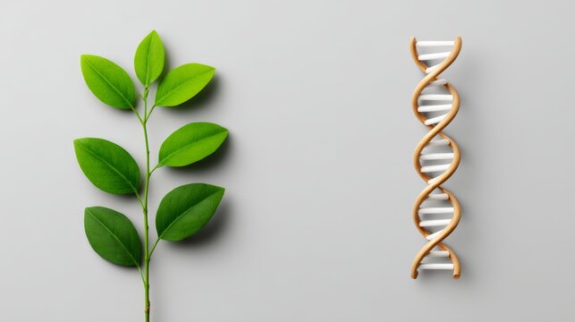 Biotechnology breakthrough intertwined dna double helix and flourishing plant life symbolizing genetic research on clean background.