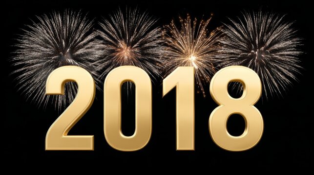 Vibrant happy new year 2018 celebration with dazzling fireworks and golden numerals display. - Powered by Adobe