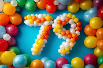 Colorful Balloon Decoration with Number 79 for Party Celebration