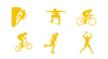 Dynamic yellow silhouettes capture the thrill of action sports and outdoor adventure activities