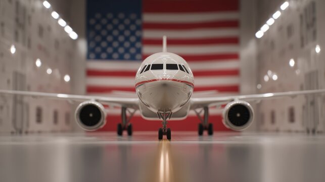 Stunning white airplane parked on airport runway with vibrant national flag waving in background.