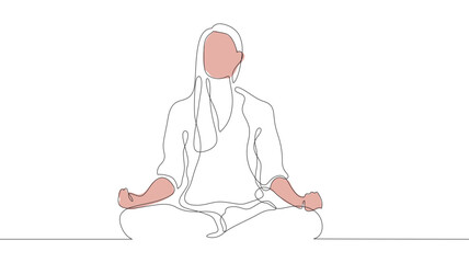 Woman meditating - continuous line drawing vector linear illustration.