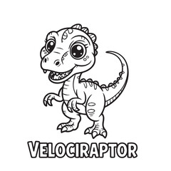 Cartoon velociraptor smiles with its small teeth in black and white outline , kids, coloring page,  book , printable, easy, coloring, pages,