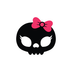 Cute skull with pink bow concept. Girl skull head illustration, vector.