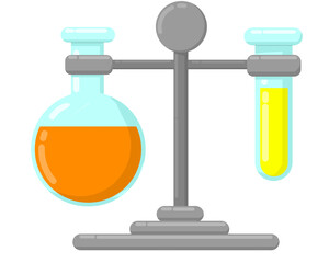 Chemistry Lab Flask and Test Tube on Stand Experiment Illustration