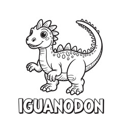 Cartoon Iguanodon character with spiky back and tail appears cheerful and ready to color, kids, coloring page,  book , printable, easy, coloring, pages,