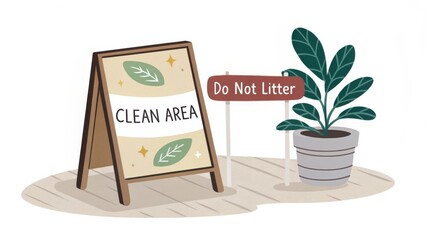 Clean Area Sign with Plant Illustration