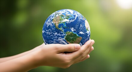 Hands holding Earth globe symbolizing world care, unity, environmental protection, and sustainability