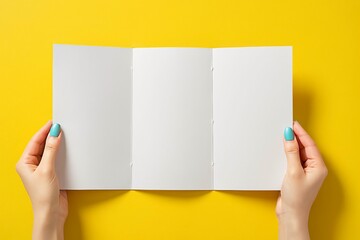 Hands holding a blank paper or notebook are often used to show a message, advertisement, or business card concept
