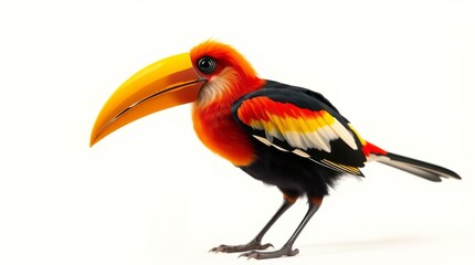 Naklejka premium Colorful toucan bird standing on a white background showcasing vibrant plumage and distinct beak features in natural pose