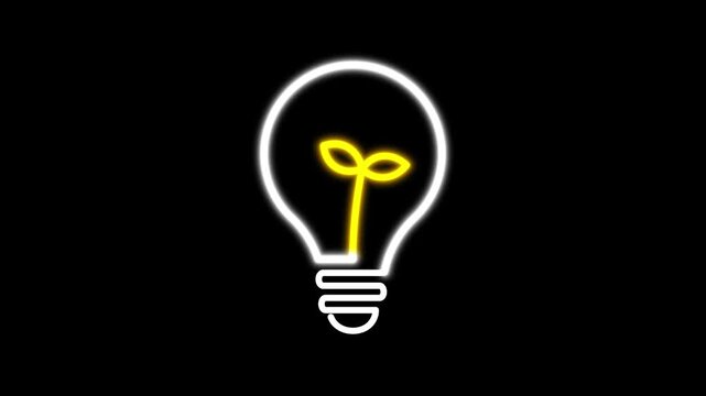 Light Bulb Icon in Leaf symbol save energy icon animated plant in bulb icon symbol protect environment eco neon 4k looping