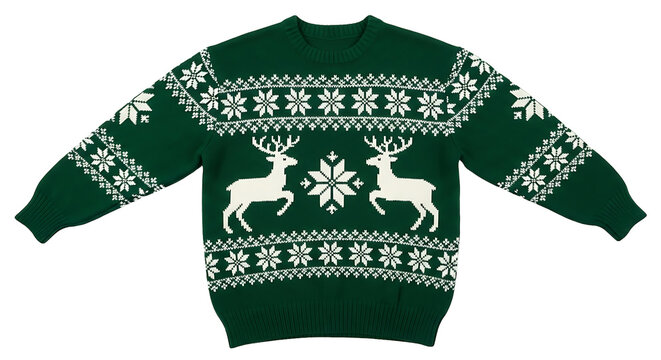 Ugly Christmas sweater knit pattern reindeer snowflakes holiday apparel - Powered by Adobe