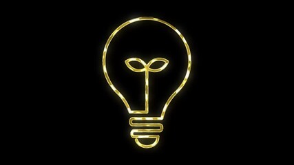 Light Bulb Icon in Leaf, save energy symbol, animated plant icon in bulb, eco gold 4k looping, symbol for protecting the environment - Powered by Adobe
