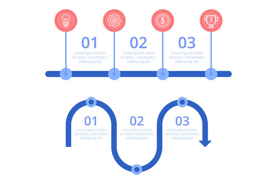 Infographic set illustrating simple process in clear format. Numbered steps, icons for ideas, rewards, and financial aspects making concepts easy to understand