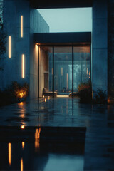A modern architectural design shines with a play of light and reflections.