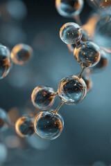 Molecular structure visualization showing interconnected transparent spheres.
