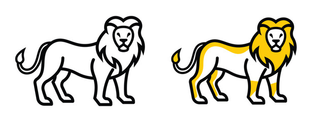 lion animal outline and colored vector icon in modern bold style for logo mascot and graphic design