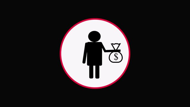 Silhouette of a person with a dollar-marked bag, highlighting money, profit, and economic activity. Simple Icon of a Person Holding a Money Bag with Dollar Sign symbol silhouette.