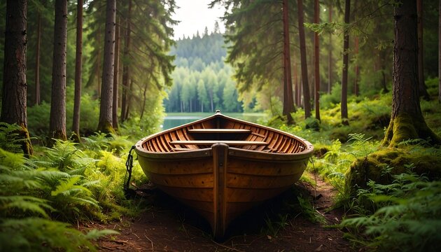 Wooden boat in a lush forest - Powered by Adobe