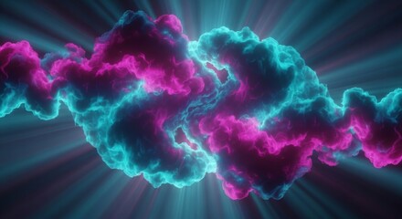 Stunning neon clouds with radiant light beams create a vibrant and dynamic atmosphere, perfect for futuristic designs and modern abstract backgrounds