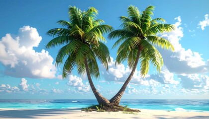 Two palm trees on a tropical beach