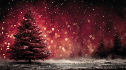 Red Christmas Tree with Snowflakes and Bokeh - Classic Festive Decor