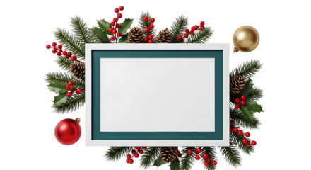 Christmas Frame Mockup Ornament Holiday Pine Berries Festive Decoration
