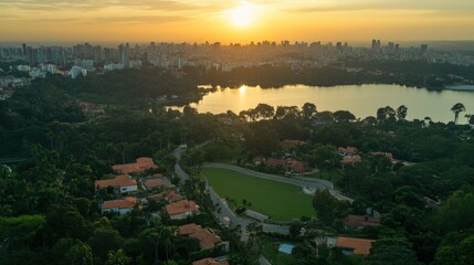 Sunset over City and Lake in Belo Horizonte, Brazil