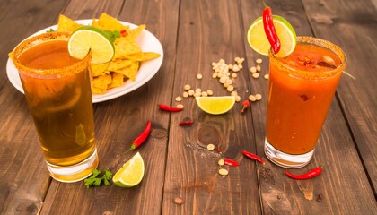 Spicy tomato drinks with chips