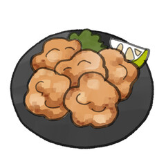 水彩画風の俯瞰のから揚げのイラスト