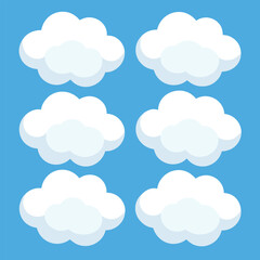 Six Cartoon Clouds Arranged in a Grid on Blue Sky white